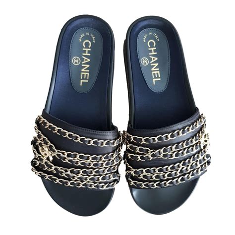 chanel black chain sandals